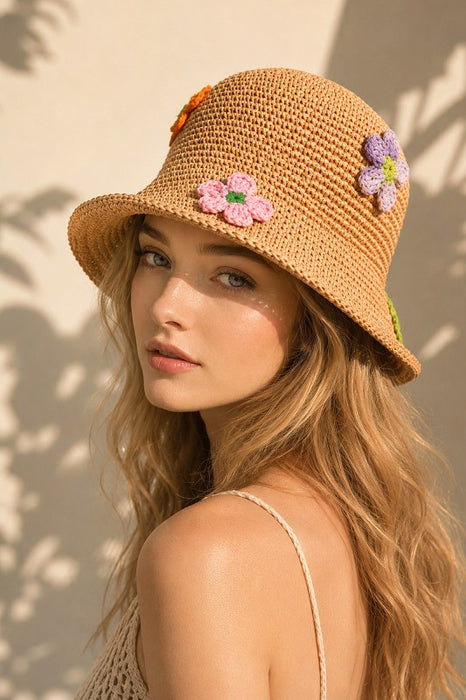 Flower Crochet Straw Hat