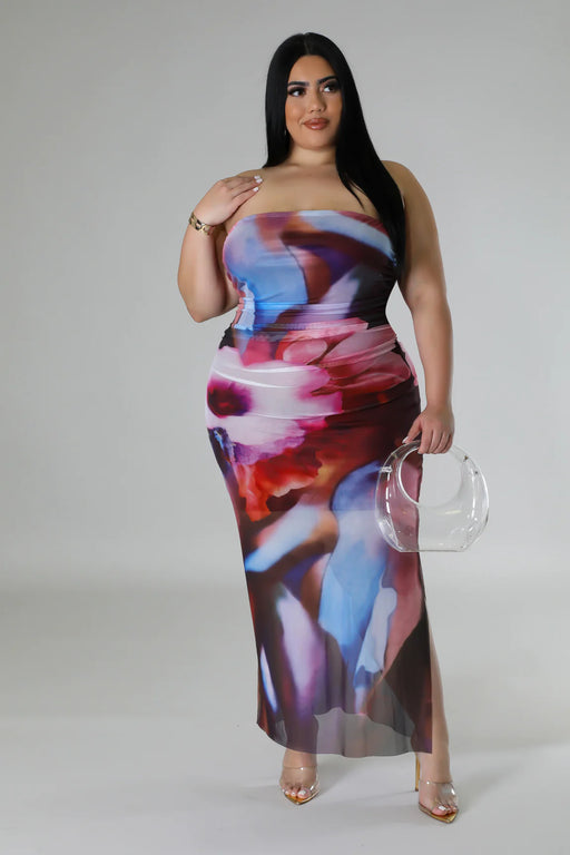 Abstract Strapless Dress