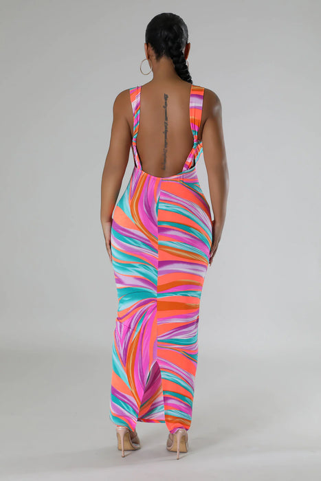 Open Back Abstract Dress