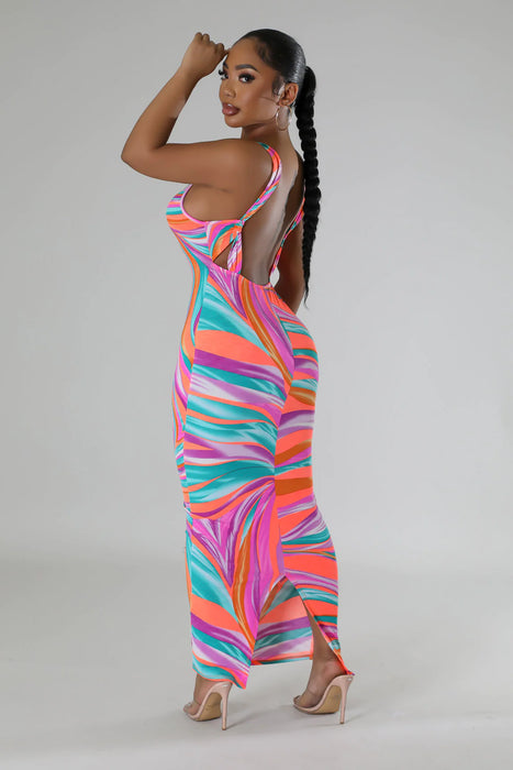 Open Back Abstract Dress