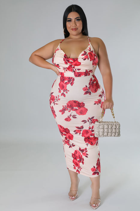 Rose Print Lace Up Dress Rose Print Lace Up Dress