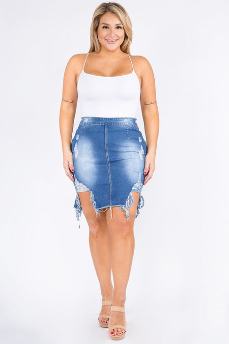 Plus Size Denim Mini Skirt Distressed Distressed Denim Skirt Size