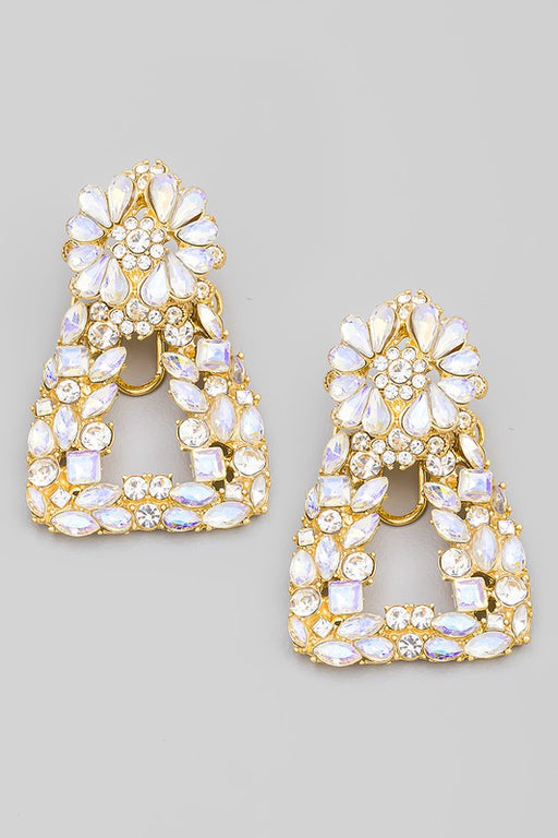 Floral Rhinestone Triangle Earrings