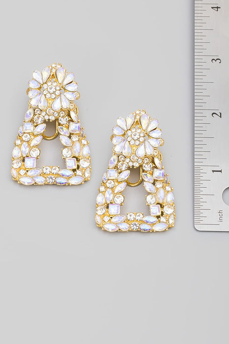 Floral Rhinestone Triangle Earrings