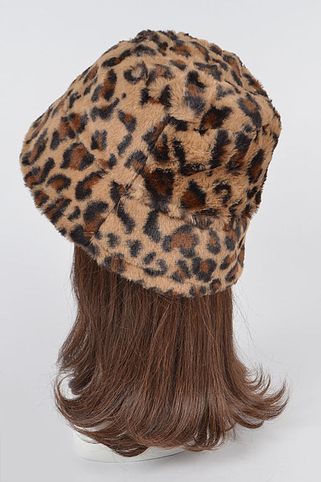 Leopard Faux Fur Bucket Hat