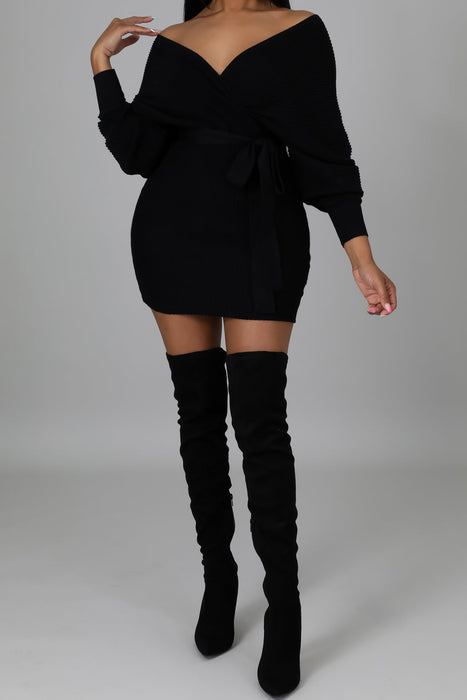 Off Shoulder Sweater Dress D-LUX Off Shoulder Sweater Dress D-LUX