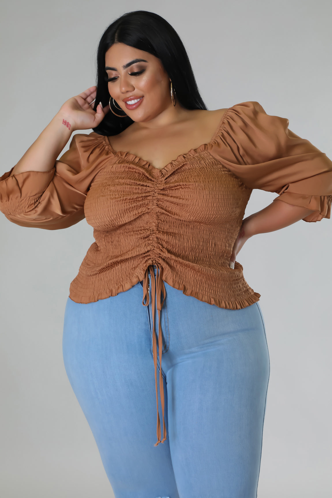 Off the shoulder online drawstring top