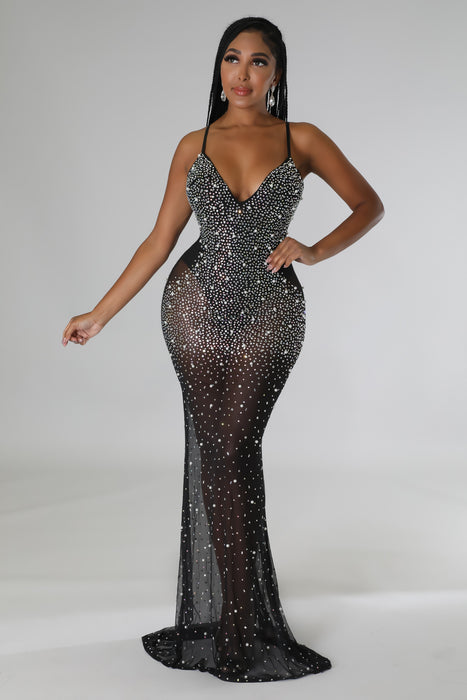 Sheer Rhinestone Gown — D-LUX