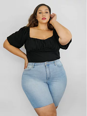 Plus Size Denim Bermuda Shorts
